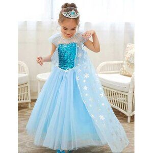 NEW NNJXD Elsa Ice Princess Frozen Dress Up Costume Gown Sequin Dress 130 7 8 9